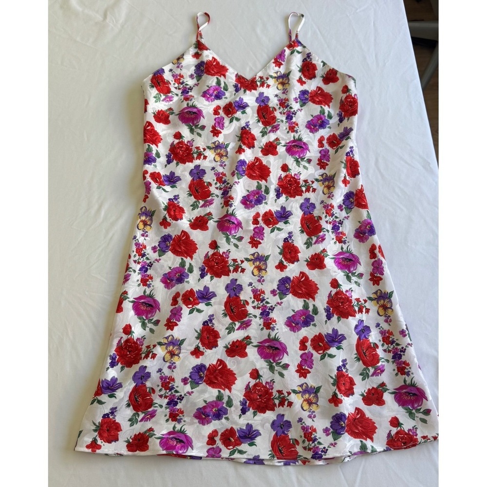 Erika Taylor Intimates Slip Dress Women's Medium Floral Embossed Satin 90s Vtg